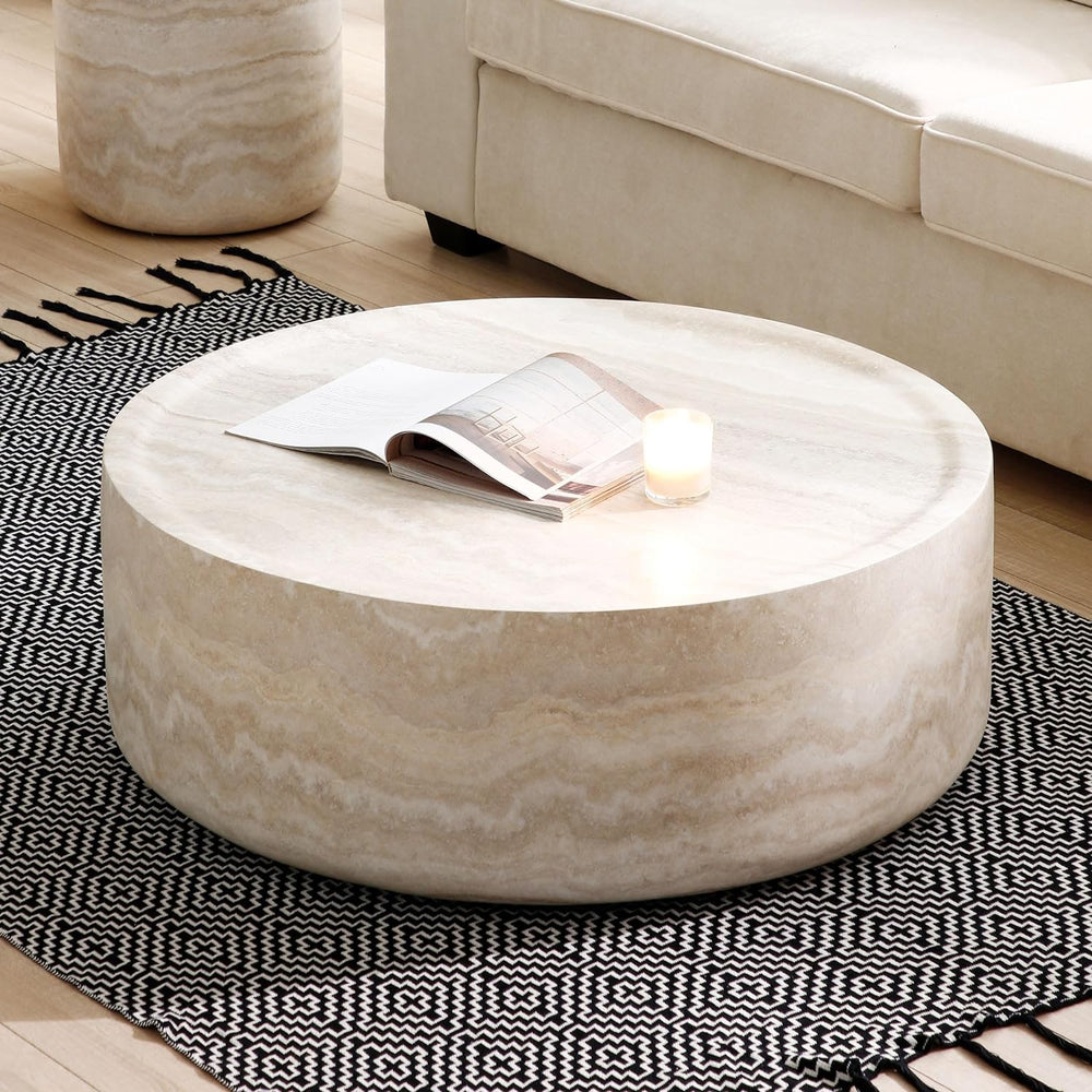 JUSTONE Set of 2 Round Coffee Tables for Living Room, Faux Mars Pattern Moder...