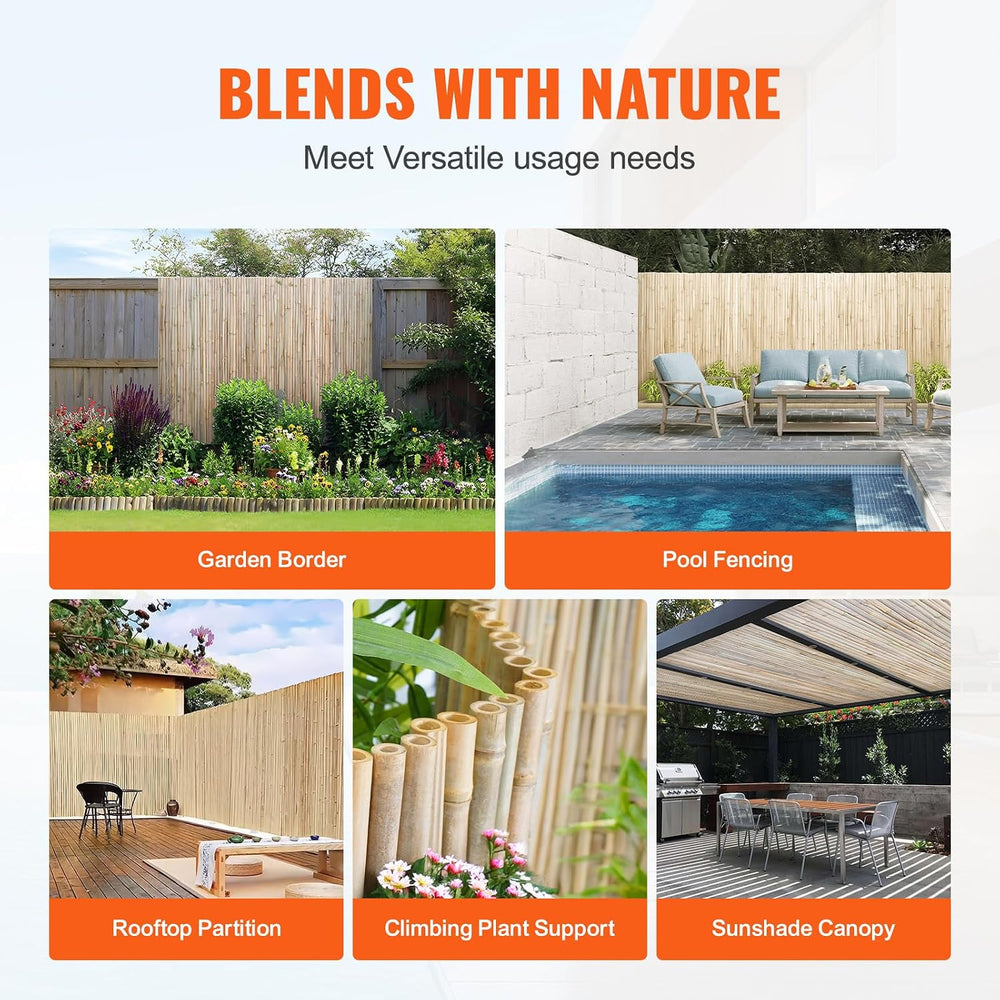 VEVOR Natural Rolled Bamboo Fence, Eco-Friendly Privacy Screen - 6 ft H x 8 f...