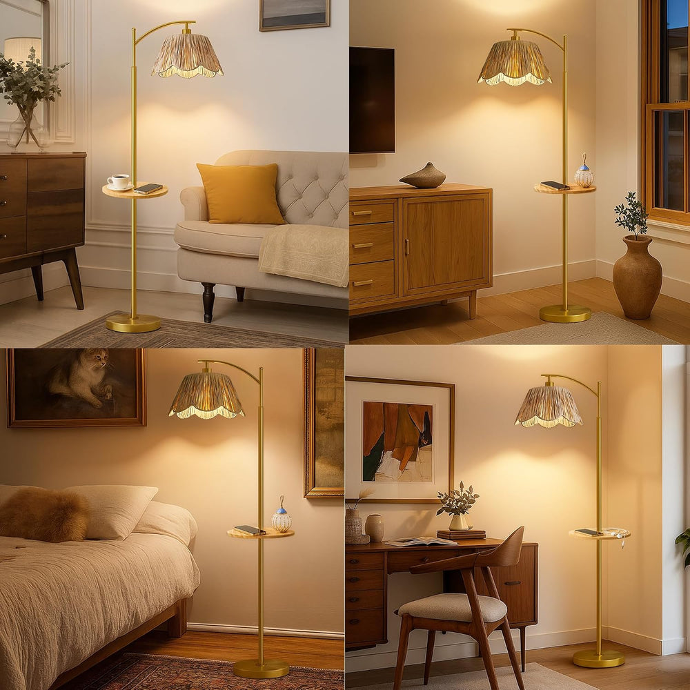 Oneach Floor Lamp with Table for Bedroom, Boho Standing Lamps with Foot Switc...
