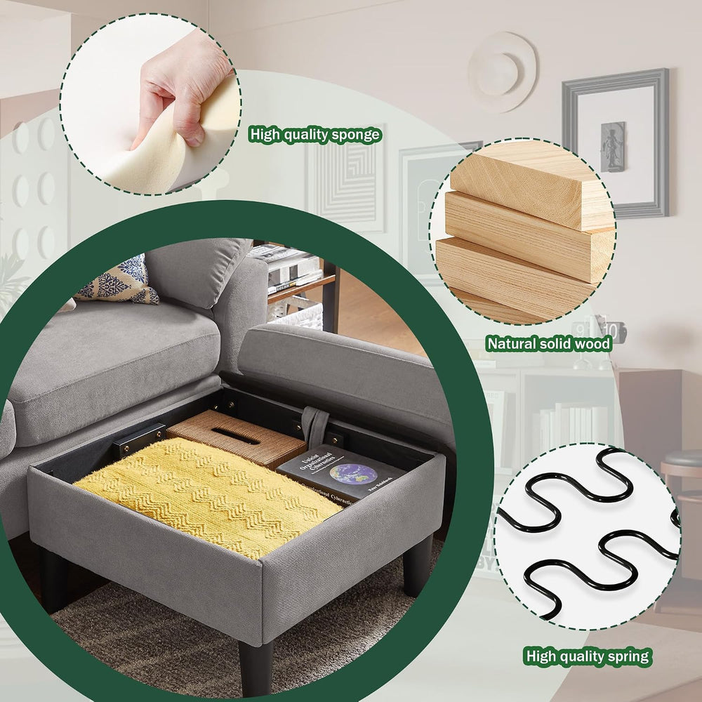 80" Convertible Sectional Sofa, Small L Shaped 3 Seat Couch with Reversi...