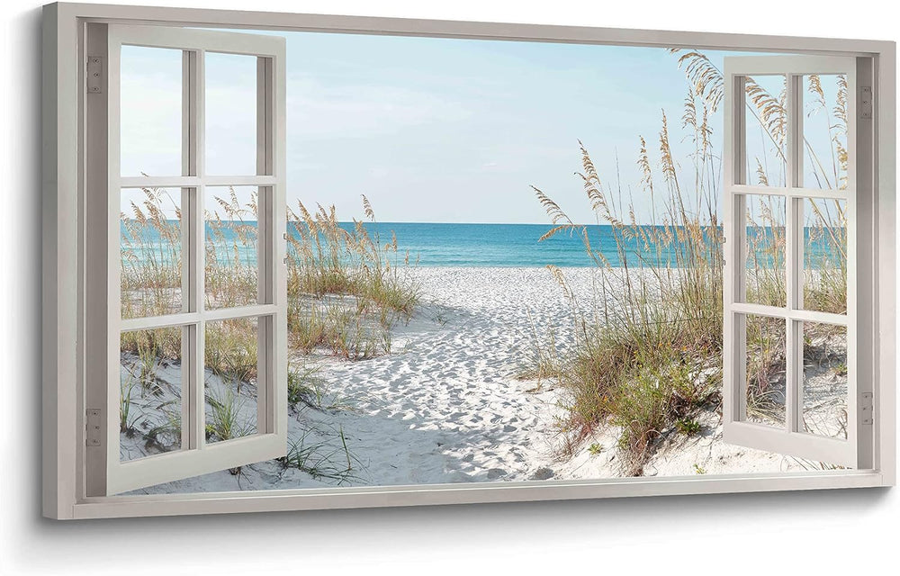 Window Beach Wall Art Prints: Modern Large Tropical Coastal Landscape Canvas ...