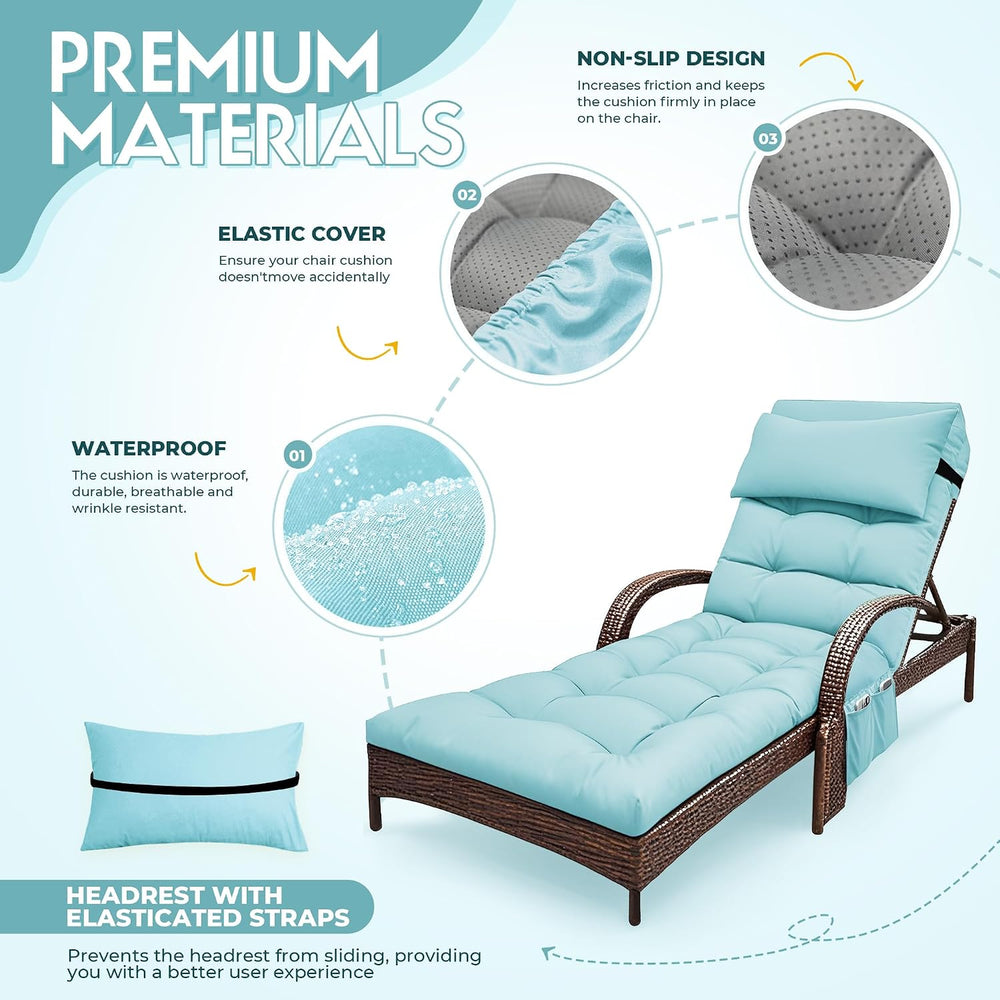 Outdoor Chaise Lounge Chair Cushion, Waterproof Outdoor Chair Cushions for Pa...