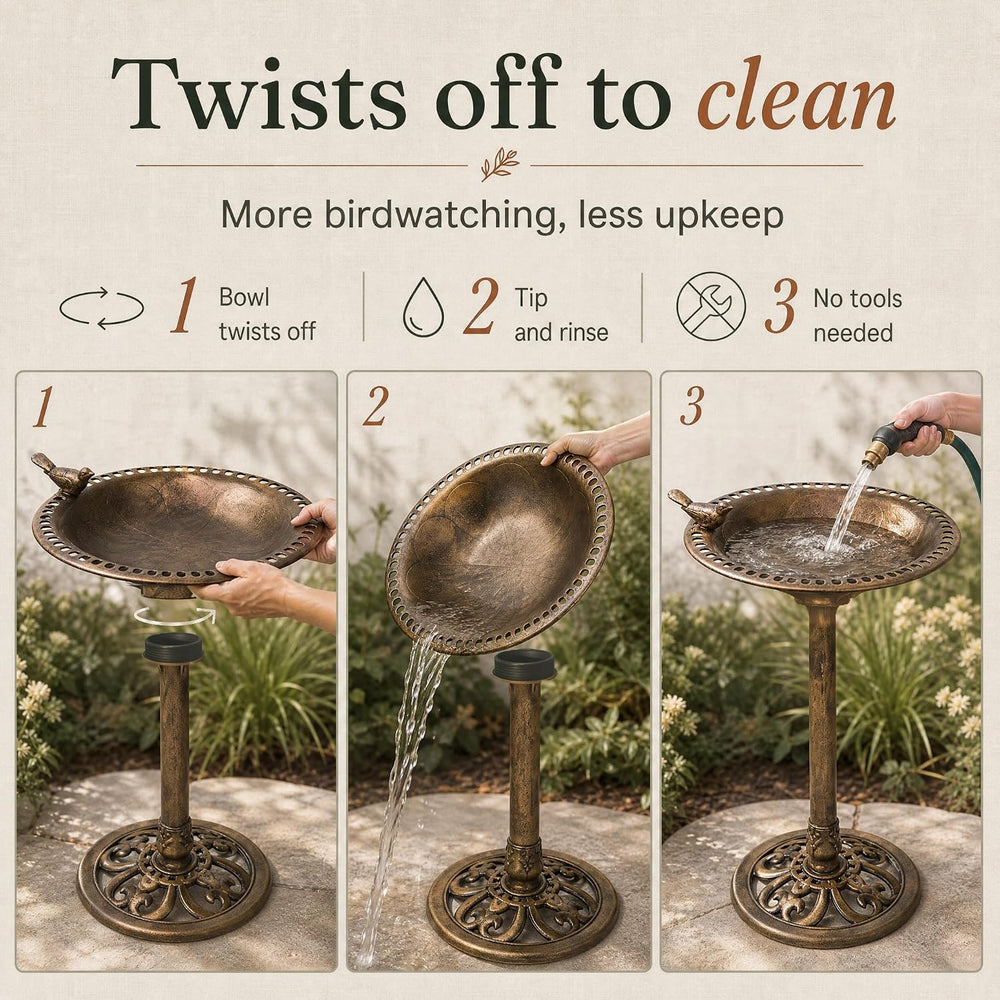 Backyard Expressions Bird Bath for Outside, 30 in Pedestal Birdbath, Bronze