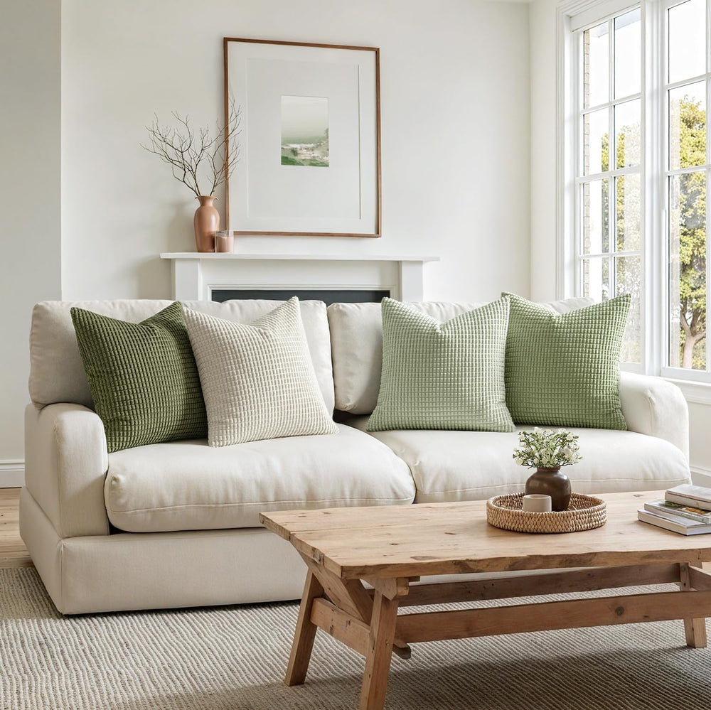 MIULEE Farmhouse Decorative Pillow Covers 18x18 Inch Set of 4 Light Green