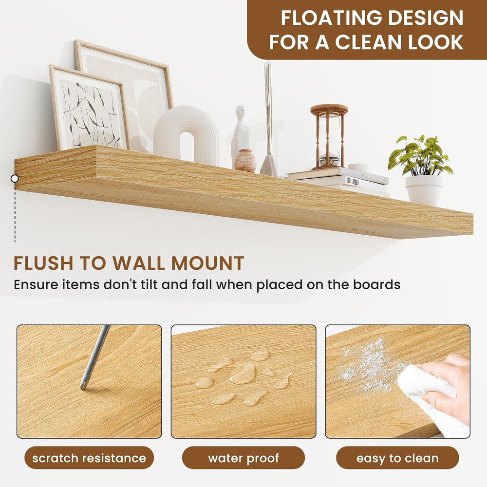 Floating Shelves for Wall, Wall Mounted Wood Shelves, Oak, Set of 2, 48in