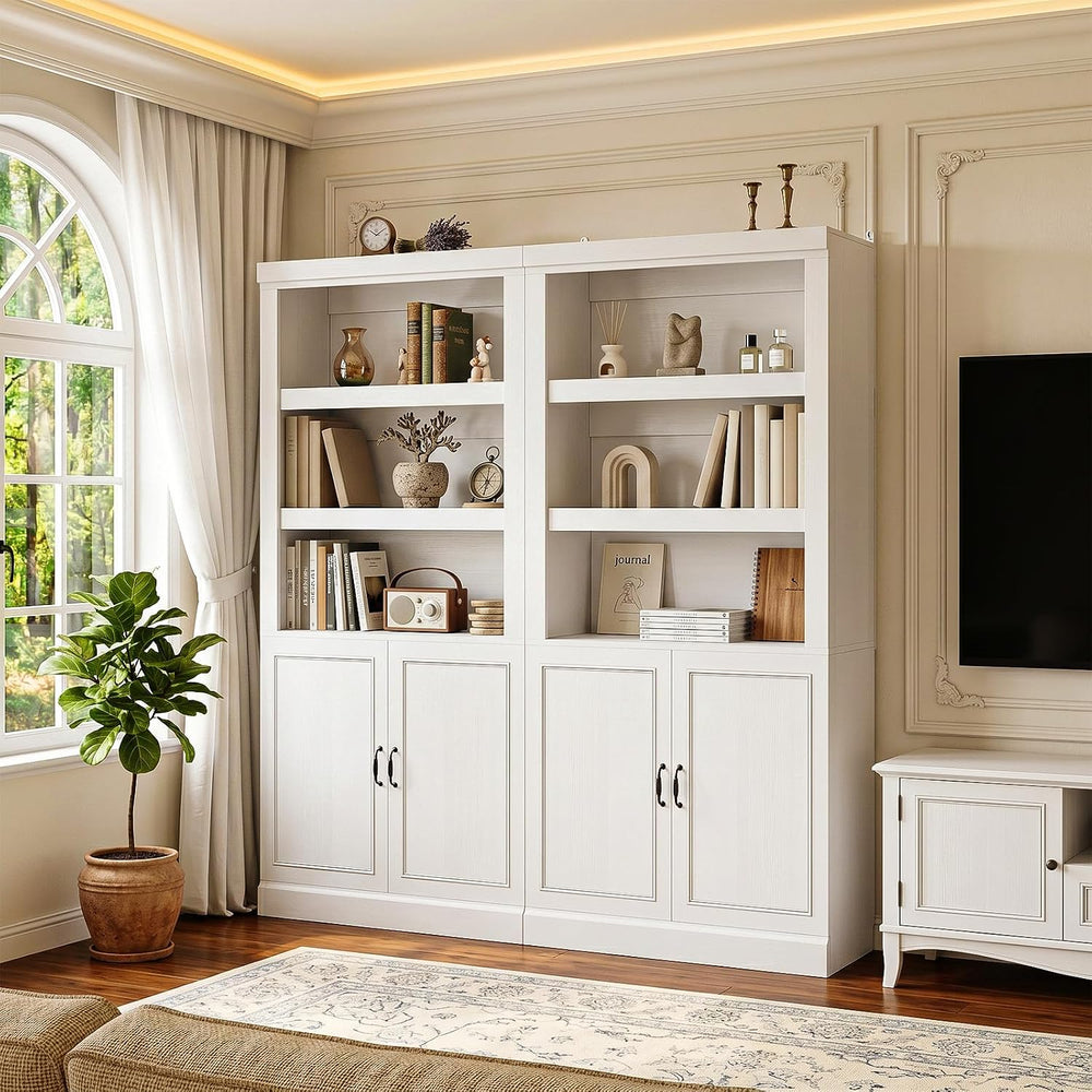 Unikito 71" Tall Bookshelf with Doors and Adjustable Shelves, 2 Pack