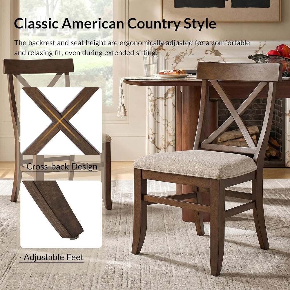 Farmhouse Upholstered Dining Chairs Set of 4, Walnut