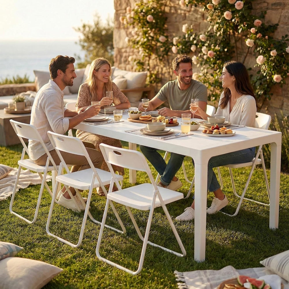 White Plastic Folding Chairs 10 Pack with Steel Frame for Outside