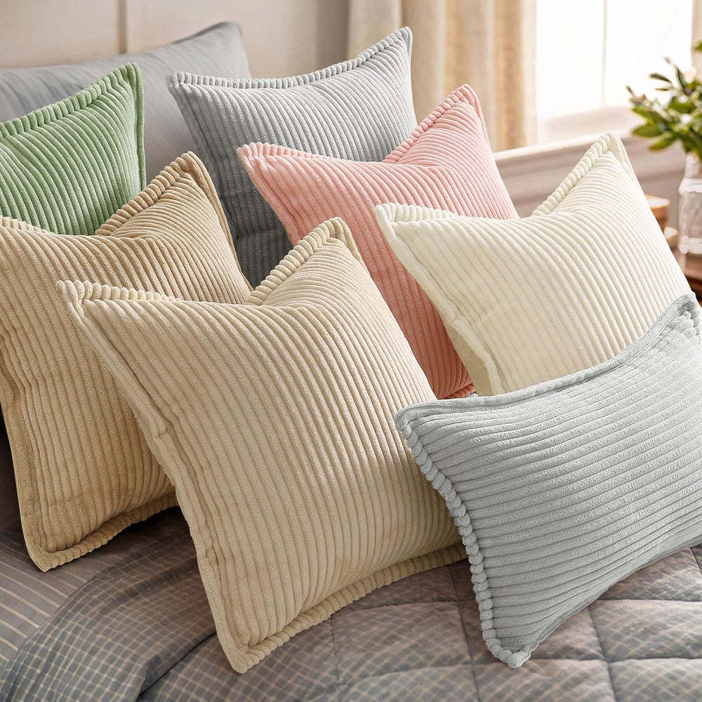 decorUhome Fall Corduroy Light Brown Throw Pillow Covers 26x26 Set of 2