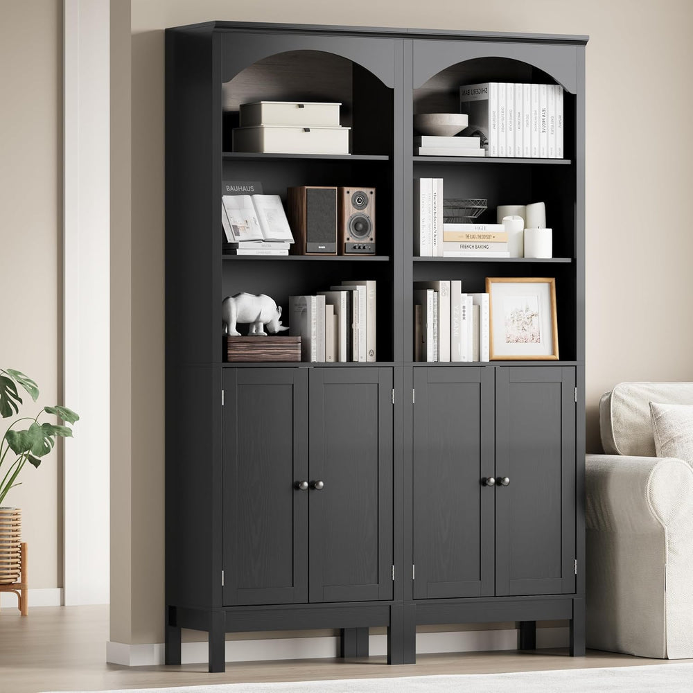 Arched Bookshelf,3 Tier Tall Bookcase with Adjustable Shelves and Cabinet