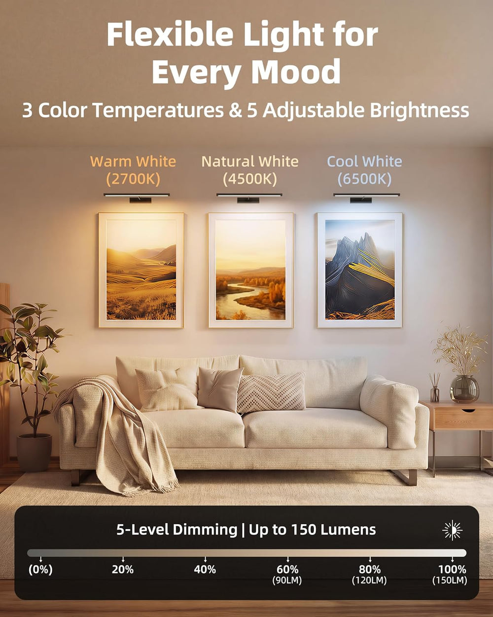 EZVALO 4-Pack Picture Lights for wall, 16'' Rechargeable Art Lights (...