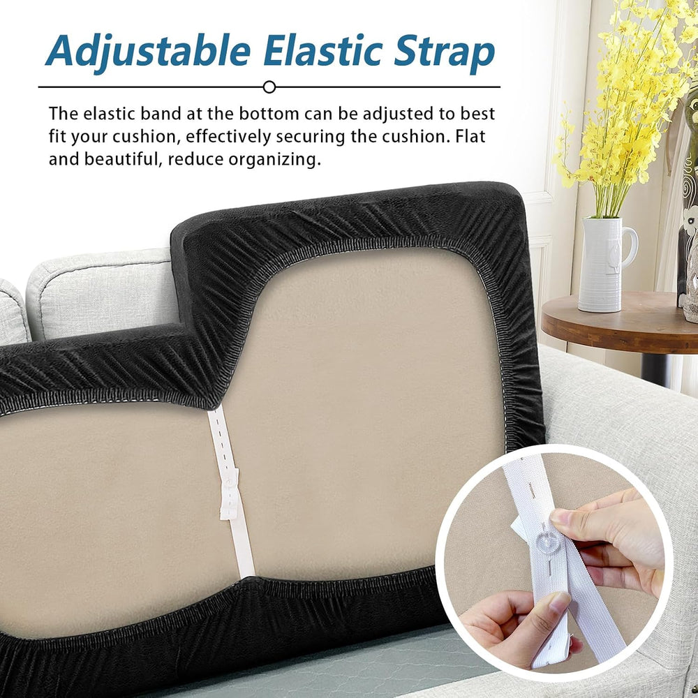 Sectional Couch Cushion Cover Leather-Look 1PC Stretch Chaise Seat Slipcover ...