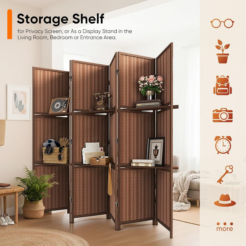 JOSTYLE Bamboo Room Divider with Shelves, 6-Panel Privacy Screen,67"H 96...