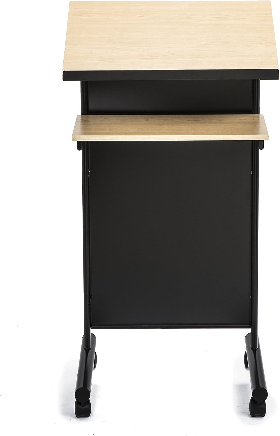 Audio-Visual Direct Wheeled Lectern - Standing Desk with Storage Shelf - Beec...
