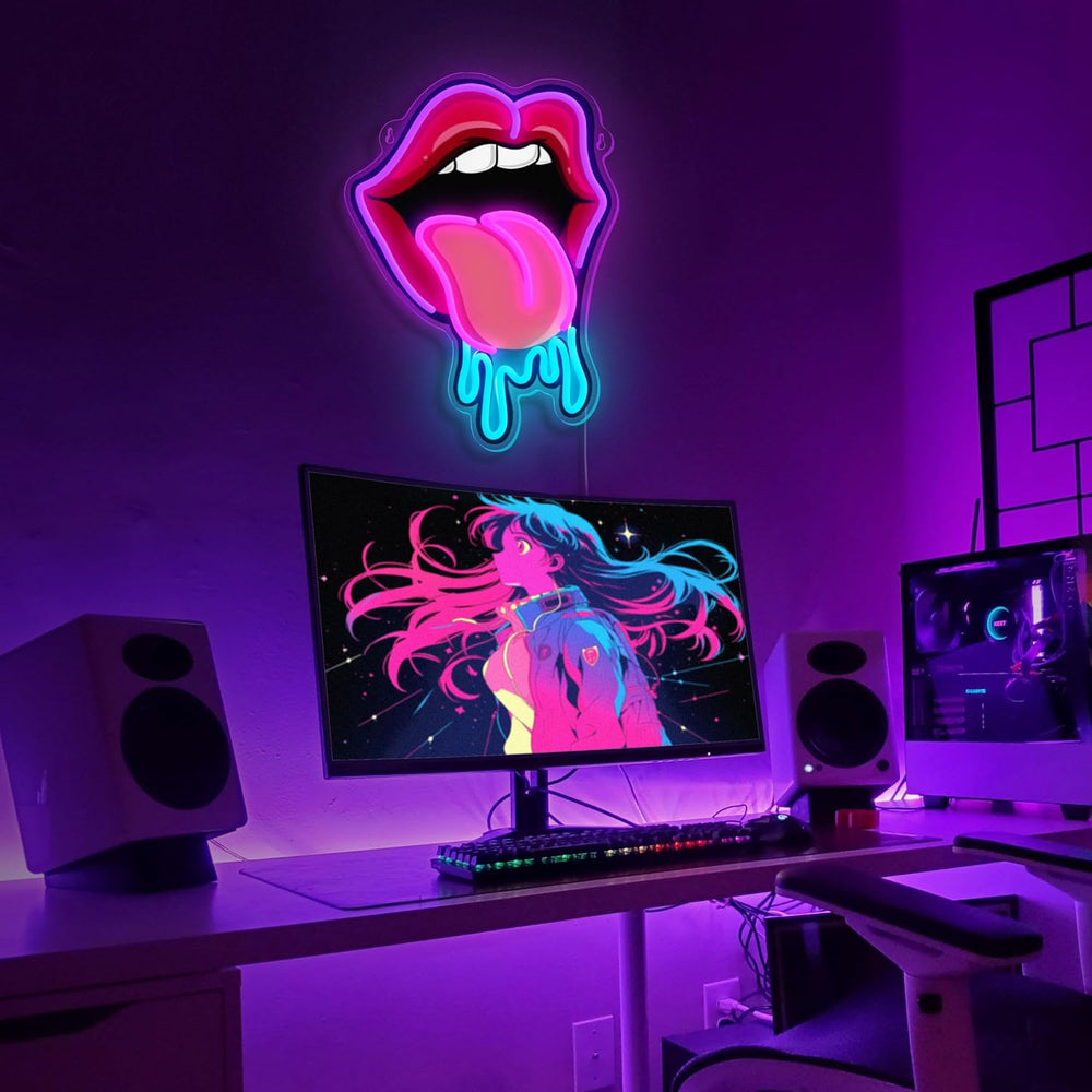 Lips Tongue Neon Sign Tongue LED Neon Light Up Sign for Wall Decor Tongue Dro...