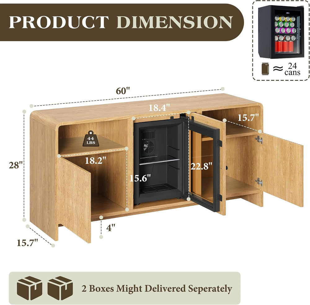 LUXOAK 60" Coffee Bar Cabinet with Beverage Fridge (Included), Oak