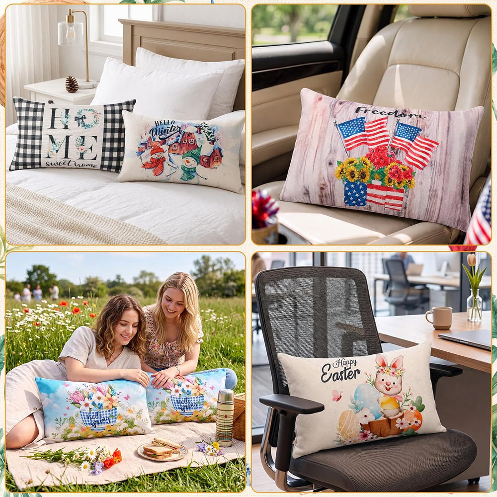 Newwiee 12 Sets Holiday Pillow Covers 12 x 20 Inch