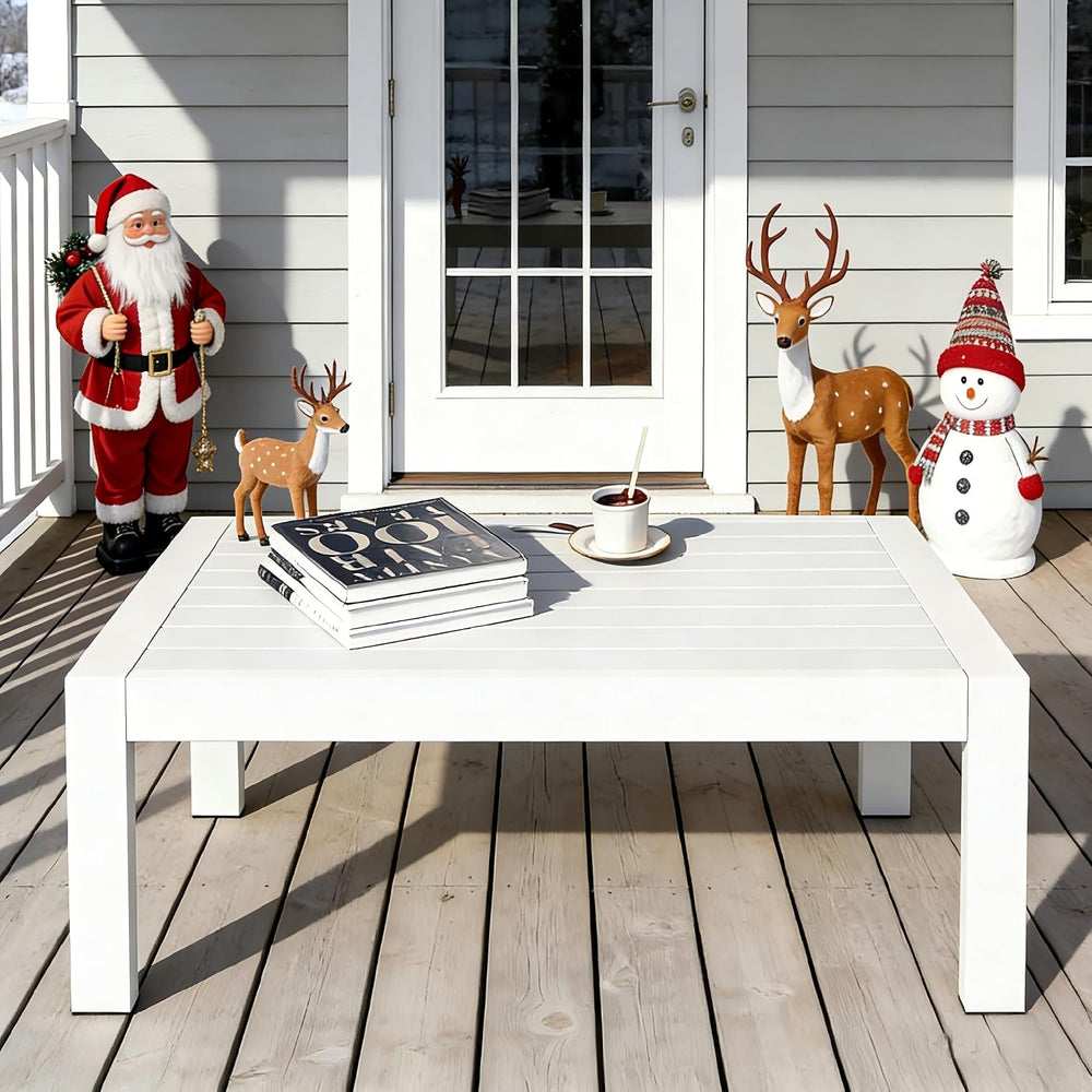 Aluminum Outdoor Coffee Table, Patio Coffee Table, White Outdoor Table