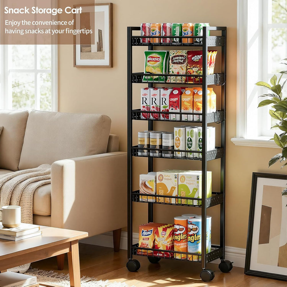 6 Tier Slim Storage Cart, Narrow Rolling Cart with Wheels, 6in(W)