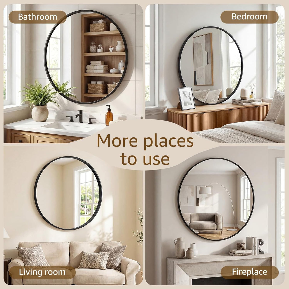 NEWBULIG 36 Inch Round Wall Mirror, Bathroom Mirrors for Over Sink