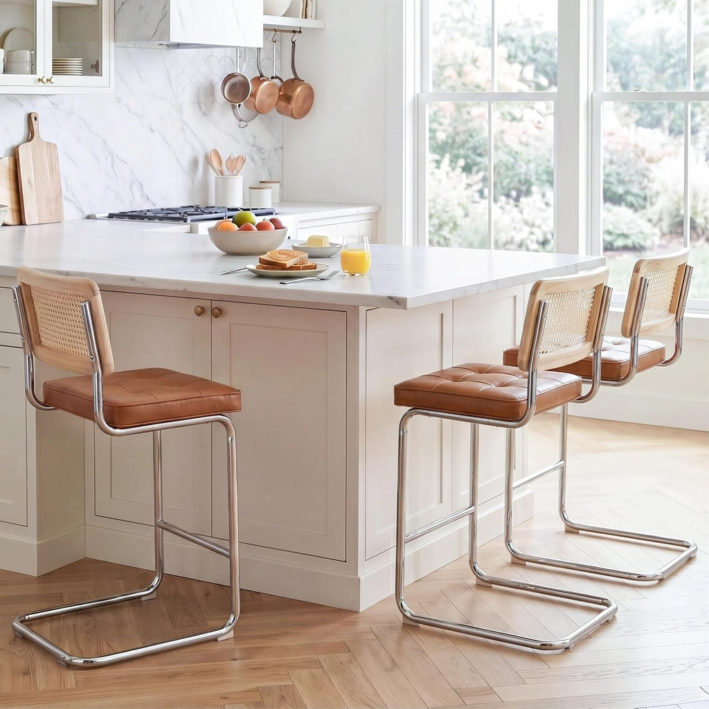 Zesthouse Natural Rattan Counter Stools Set of 3, 26" Modern Boho Barstools