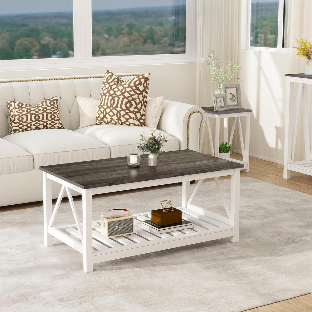 Coffee Table with Storage Small White Farmhouse Coffee Table for Livingroom