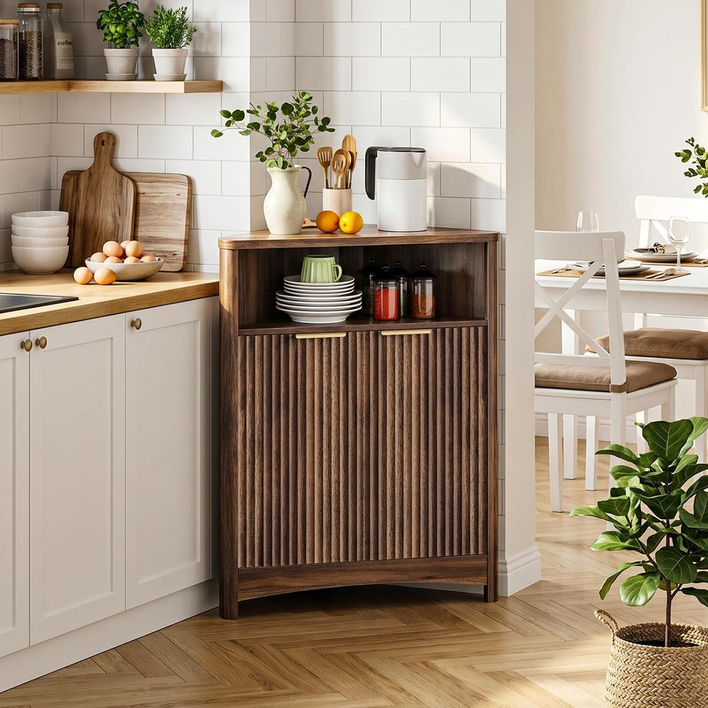 CHOEZON Corner Cabinet, Corner Storage with Fluted Panels and Adjustable Shel...