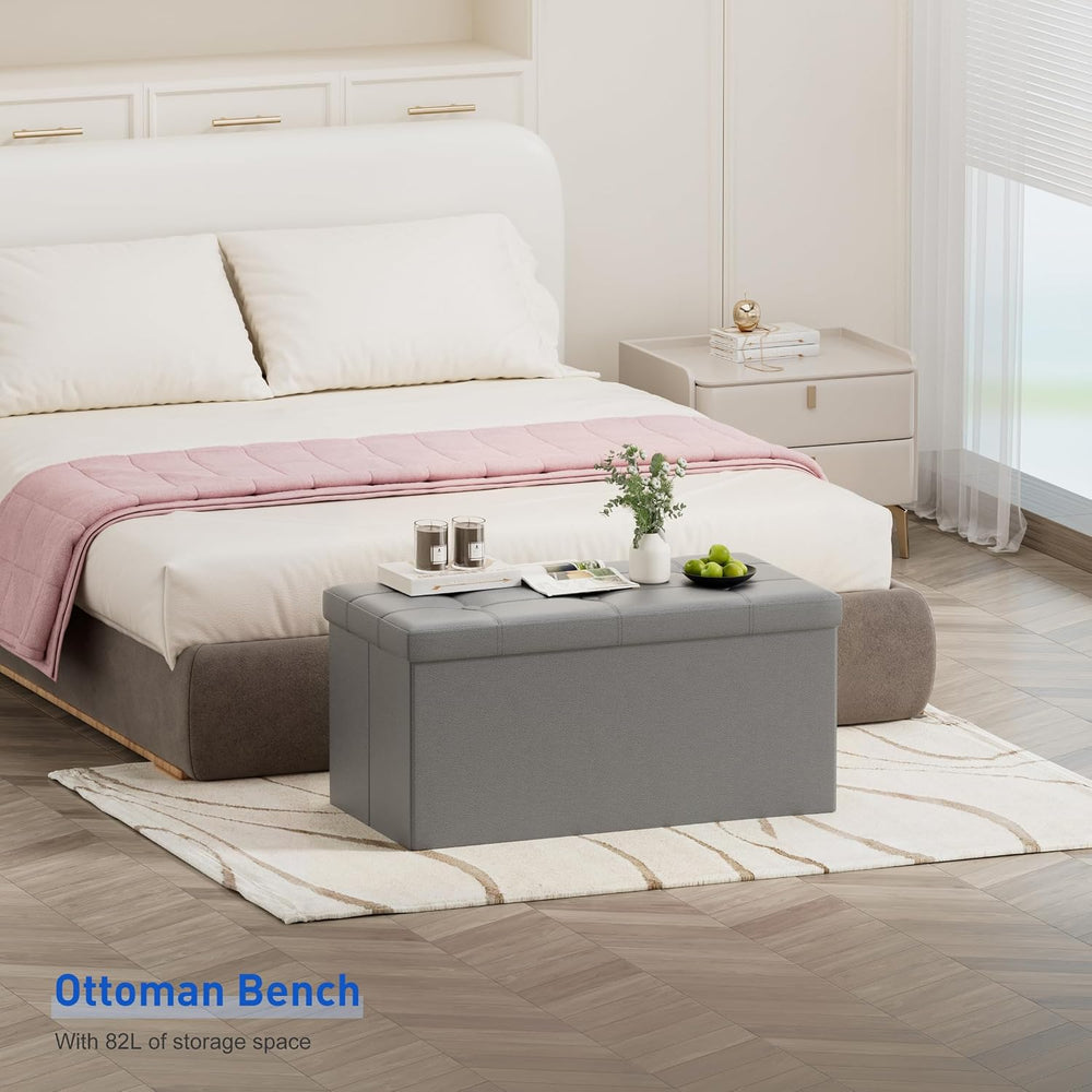 BRIAN & DANY 30 Inches Storage Ottoman Bench, Faux Leather Ottoman with S...