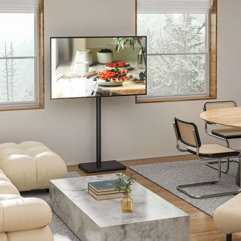 Rfiver Swivel Floor TV Stand for 32-65 Inch Flat Screen TVs | Height Adjustable Mount, Solid Wood Base, Space Saving, Holds 88lbs, Max VESA 400x400mm for Living Room Bedroom Corner