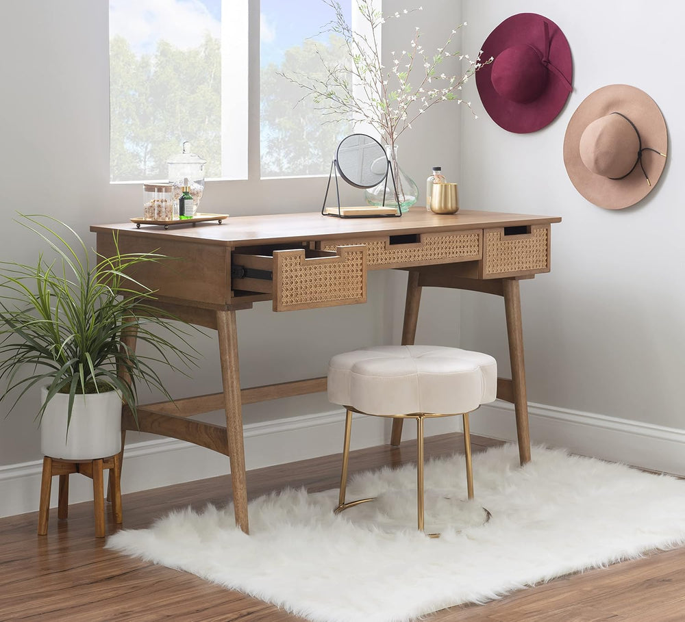 Dutton Natural Wood and Rattan Desk by Linon