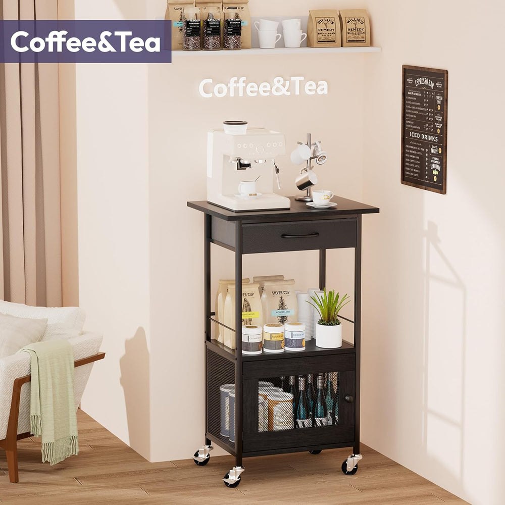 SWTYMIKI Buffets Coffee Bar Cabinet - Rolling Kitchen Rack, Farmhouse Small C...