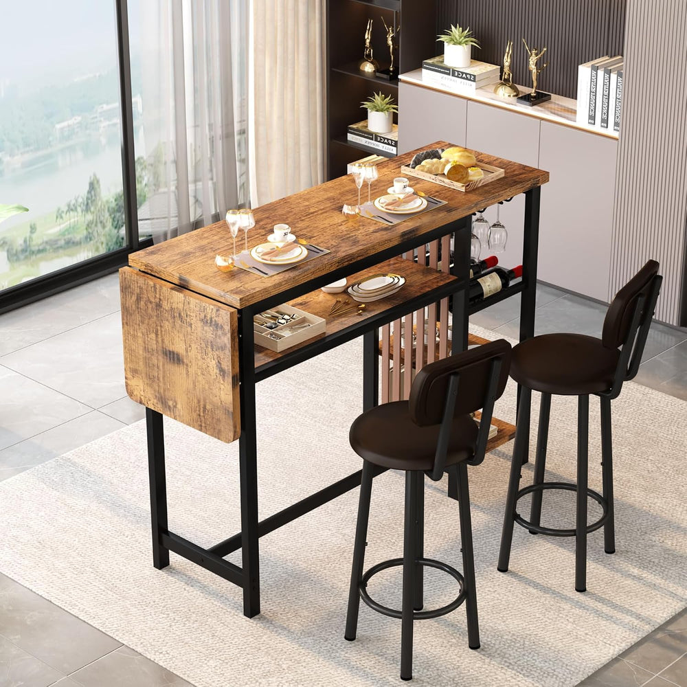 Bar Table and Chairs Set, 59'' Counter Height Dining Table Set with S...