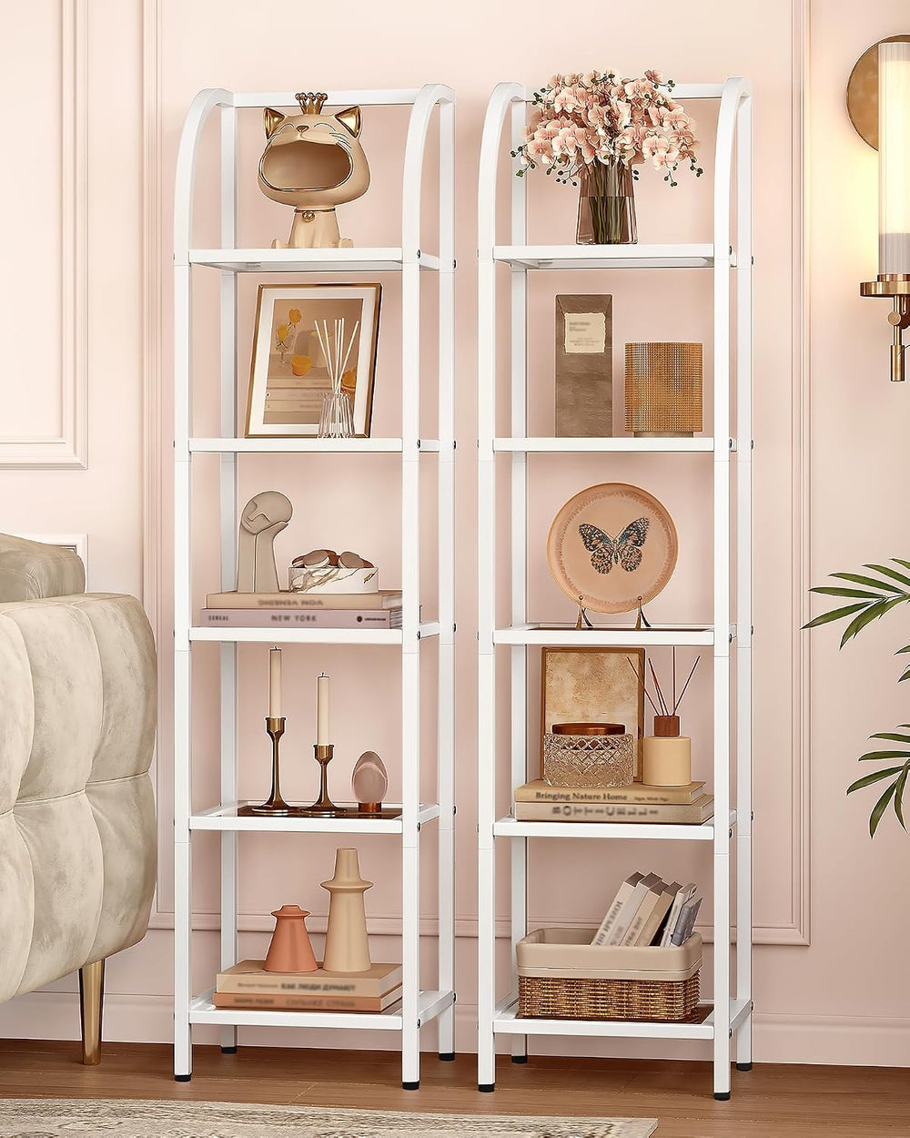 Hzuaneri Bookcase Bookshelf, Tempered Glass Arched Bookshelf
