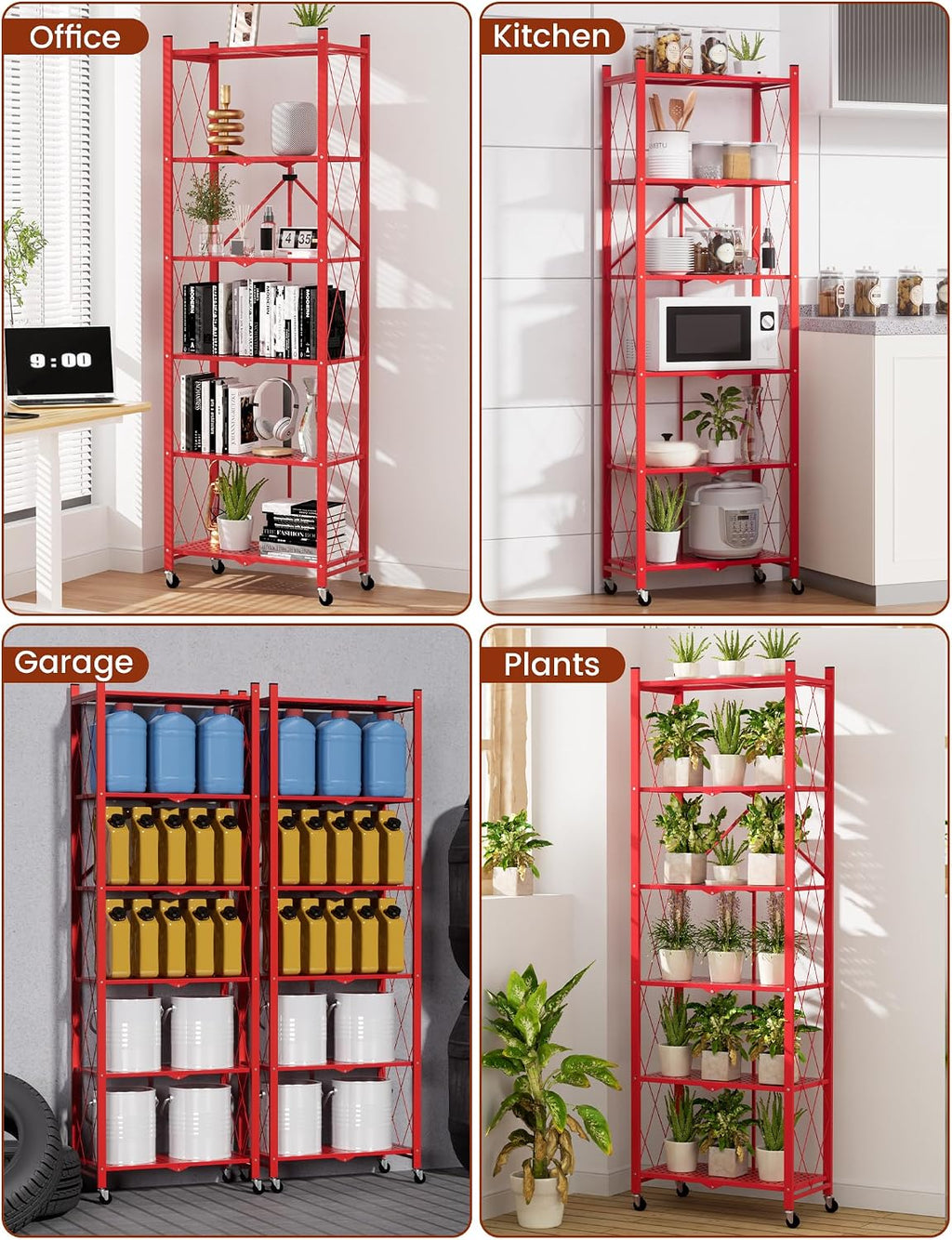 ALANNG 73.6 Inch Folding Bookshelf, 6 Tier Metal Bookcase and Bookshelves