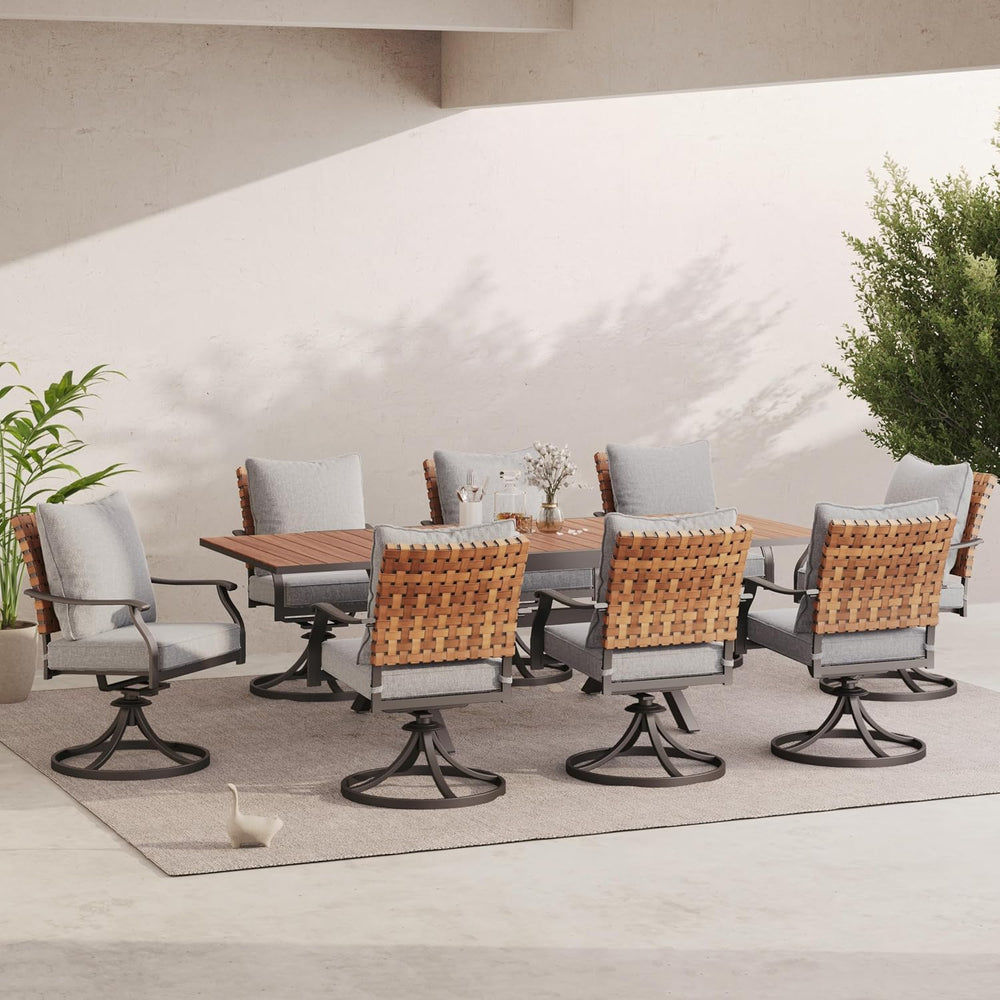 Grand patio 9-Pc Outdoor Swivel Dining Set, 8 Gray Chairs + Table, Brown