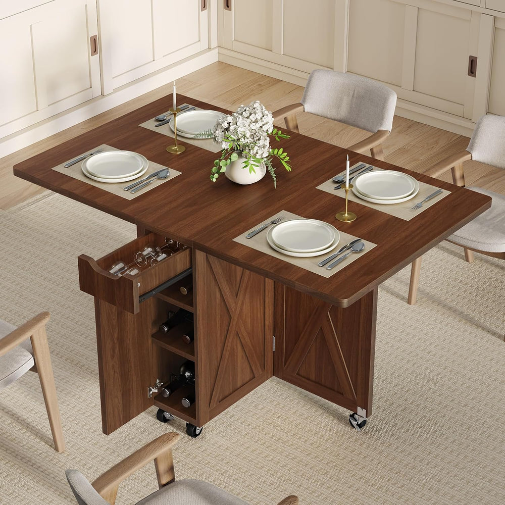Folding Dining Table for 2-6, Designed for Small Spaces, Walnut