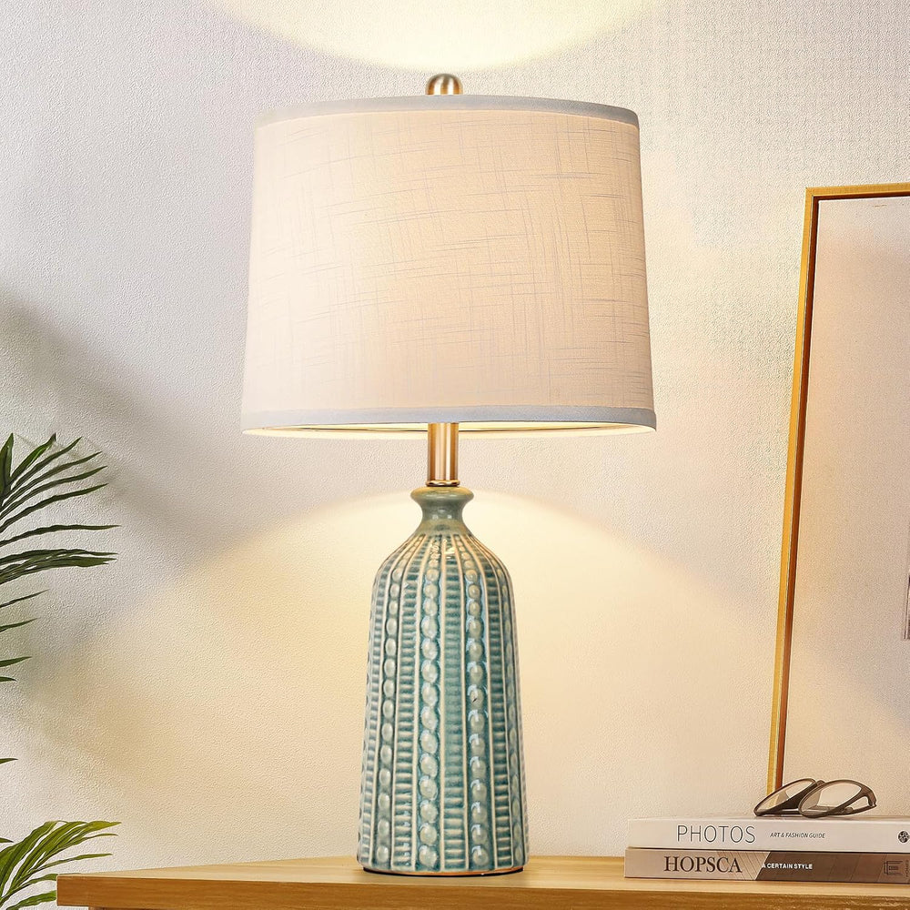JUNNAI Green Ceramic Table Lamp 24.5": 3-Way Dimmable Nightstand Lamp wi...