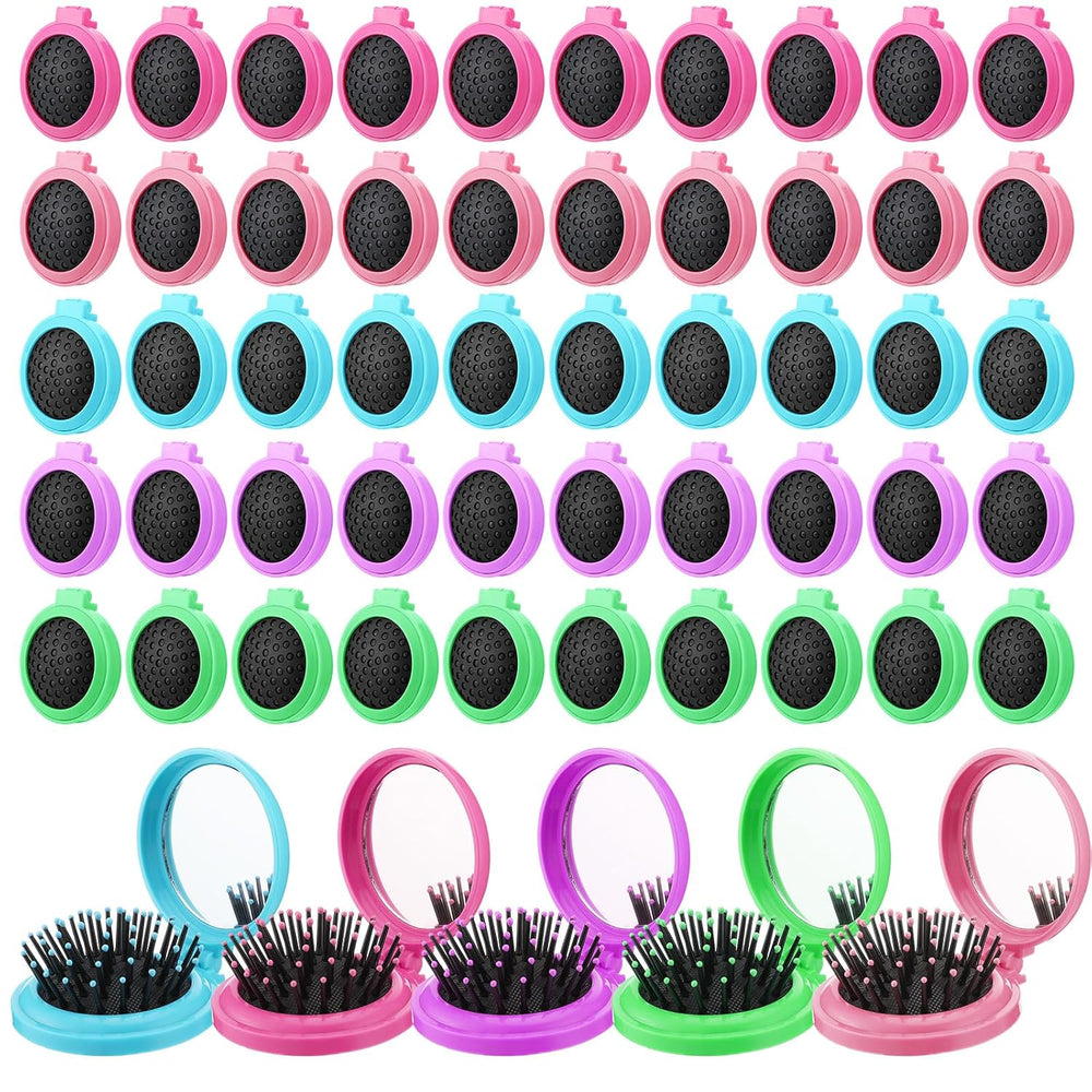 Barydat Mini Travel Folding Hair Brush with Mirror Bulk Portable, 50 Pcs