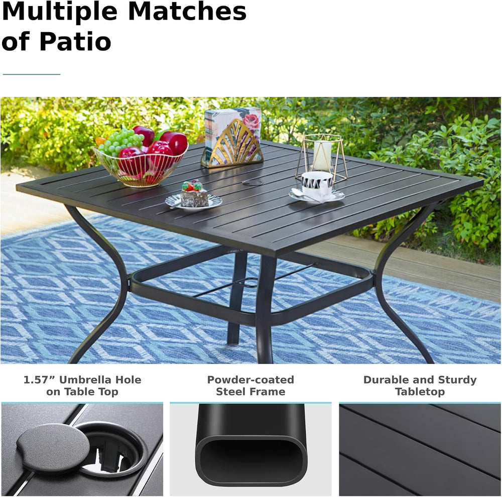 MFSTUDIO 5 Piece Outdoor Dining Set, Metal Table & Aluminum Chairs, Beige