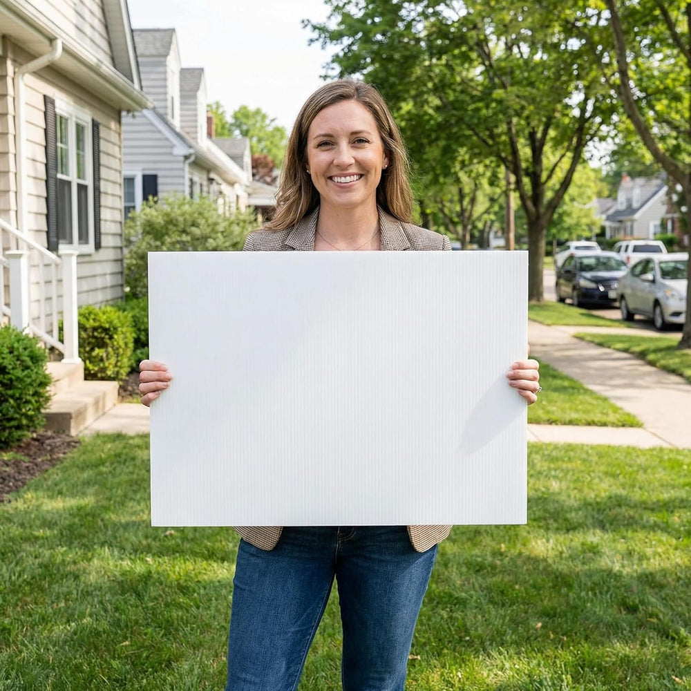 10 Large Blank Yard Signs with Stakes 18 x 24",Corrugated Plastic Lawn S...