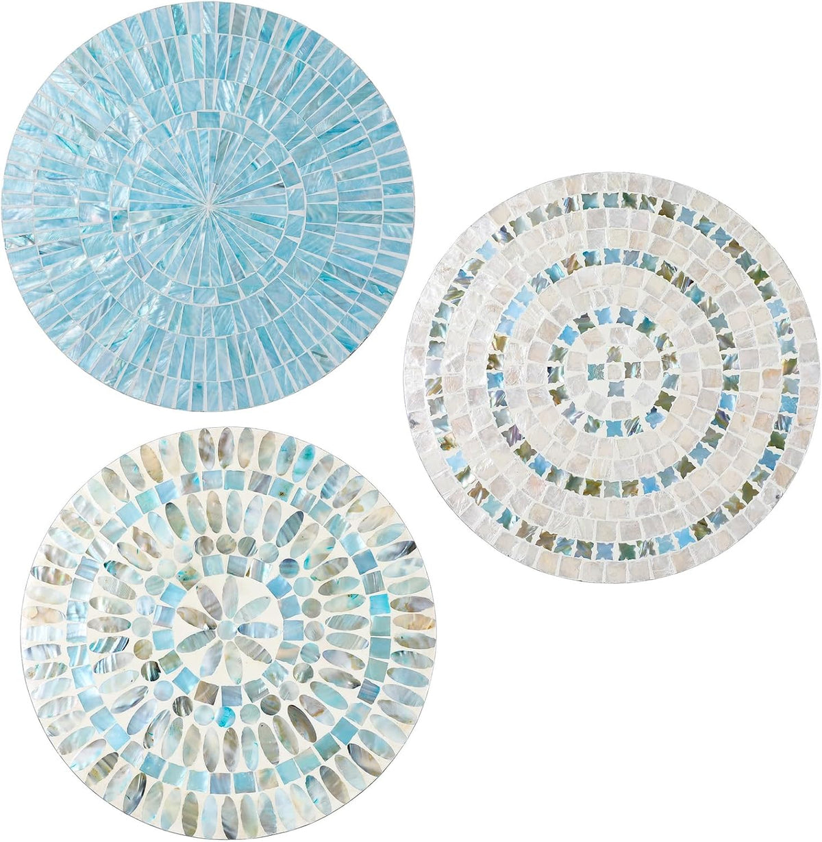 Tioncy 3 Pcs 11.8'' Blue Mother of Pearl Shell Plate Coastal Wall Art