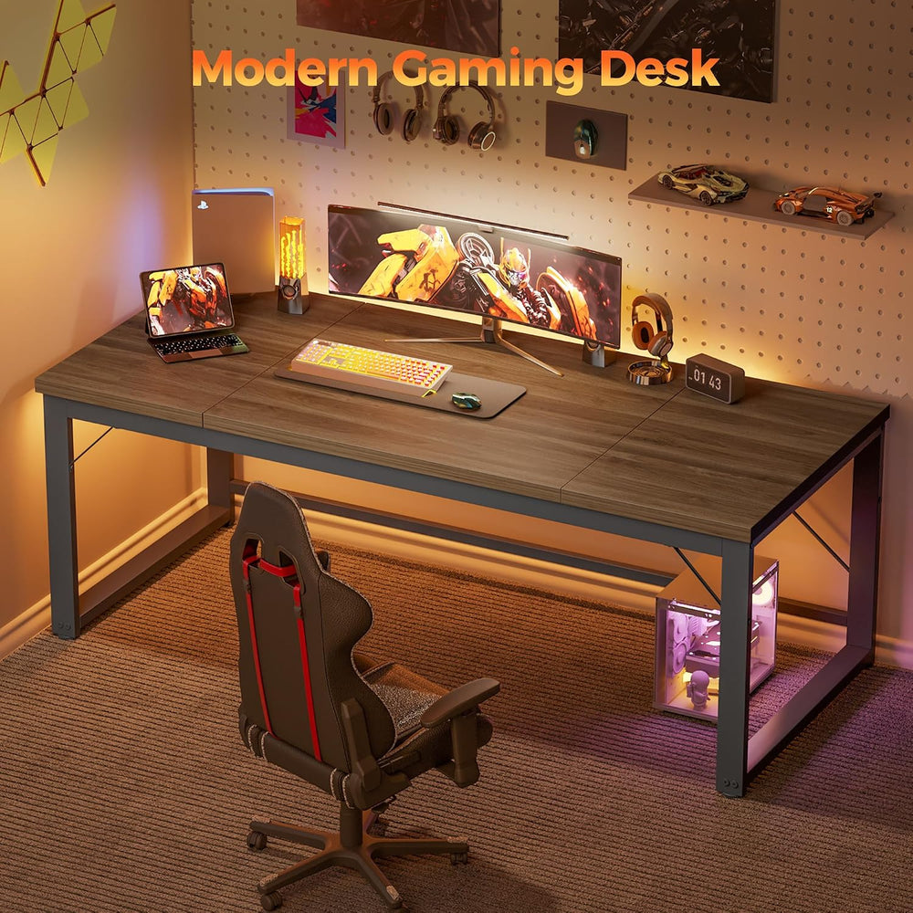 Mericonia 63 Inch Computer Desk, 1" Thick Large Office Table, Walnut