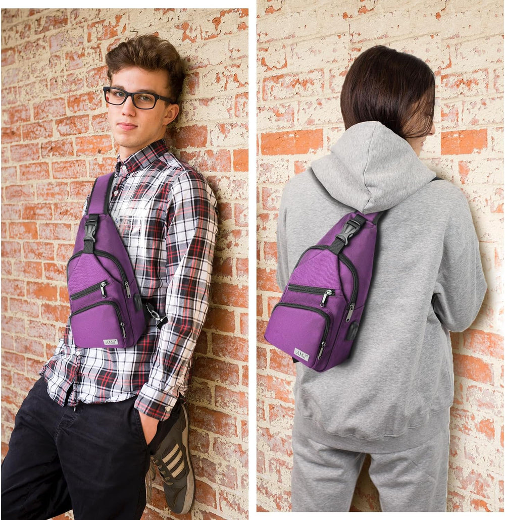 AMJ Crossbody Sling Bag Men Women, Casual Shoulder Backpack, Chest Daypack Sa...