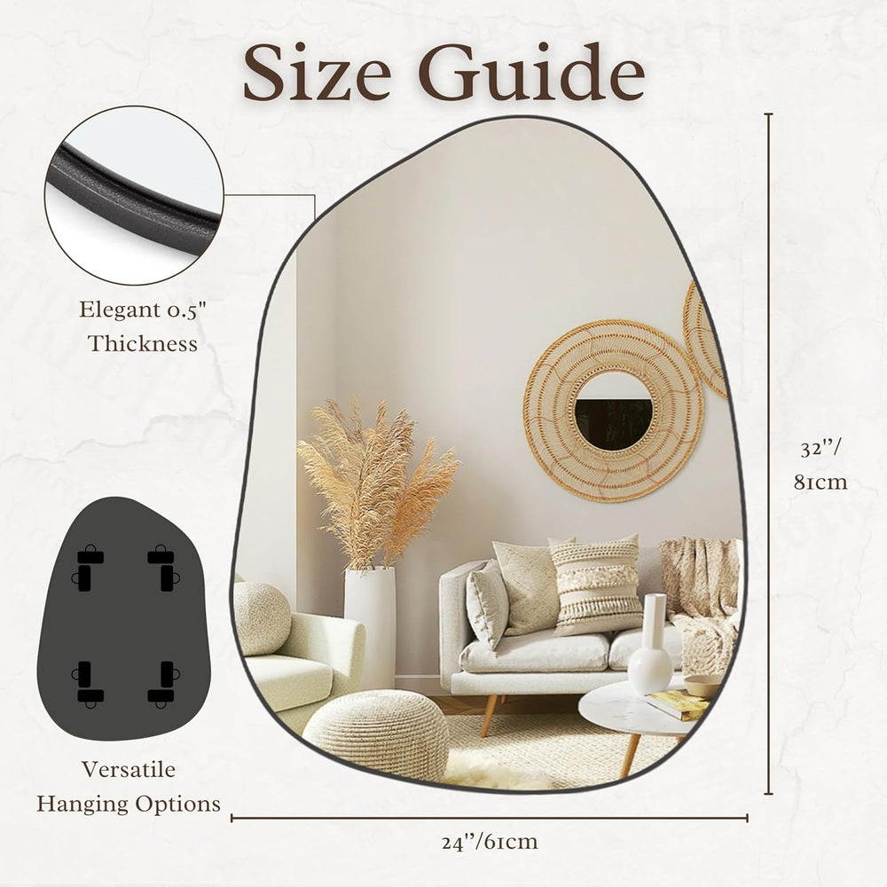 PERFNIQUE Irregular Asymmetrical Wall Mirror, 32"x24" Black Bathroo...