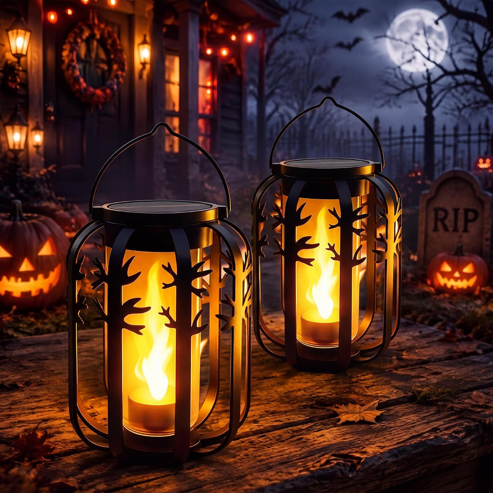 Halloween Solar Lanterns Outdoor 2Packs 4 Lighting Modes USB-C Rechargeable