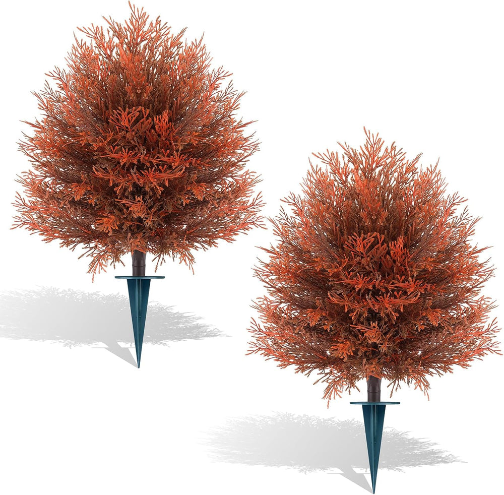 2Pack Fall Artificial Cypress Topiary, 24'' Outdoor Fake Bushes