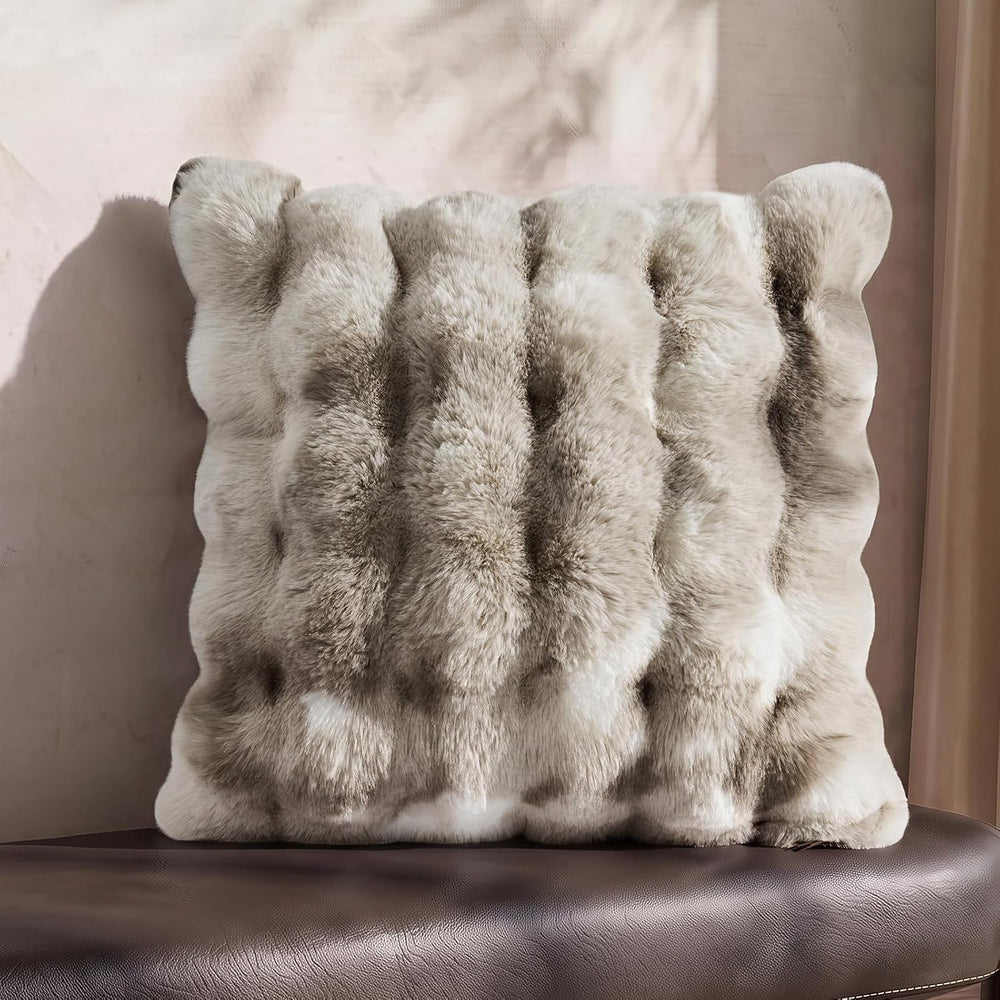 EverGrace Decorative Bubble Faux Fur Throw Pillow Cover, 20x20, Light Gray