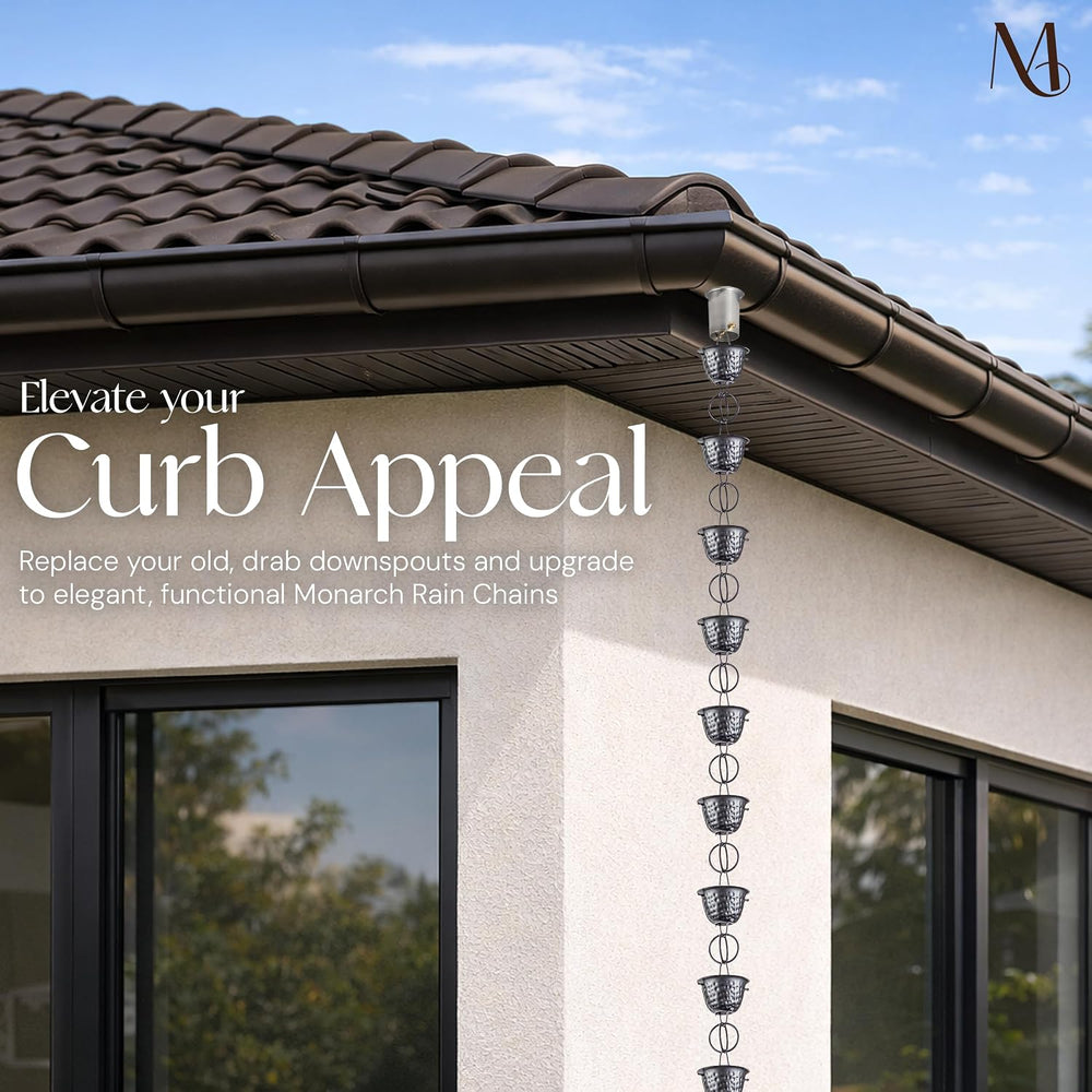 Monarch Rain Chains Aluminum Hammered Cup Pewter Rain Chains for Gutters – 8....