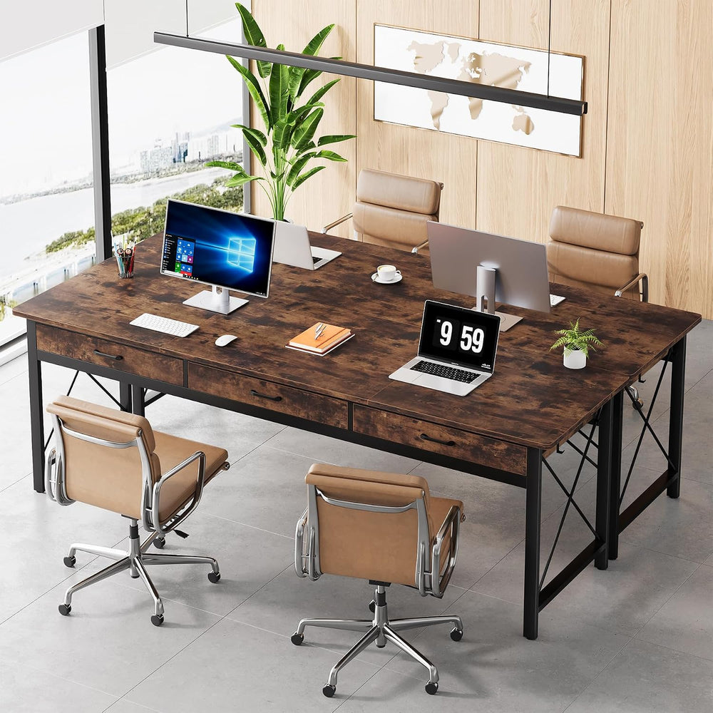 78.7 inch Extra Long Computer Desk with 3 Drawers, Brown/Black