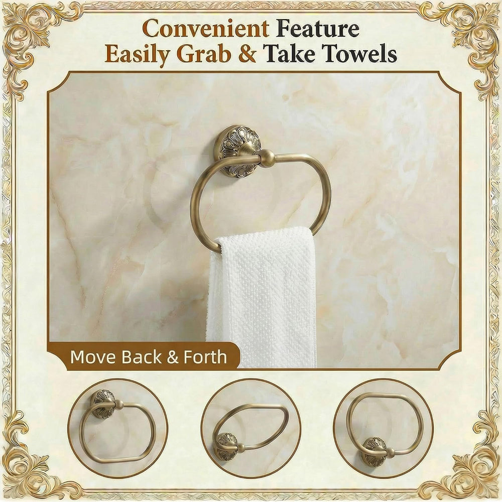 Antique Brass Toilet Paper Holder and Rectangle Hand Towel Ring Set